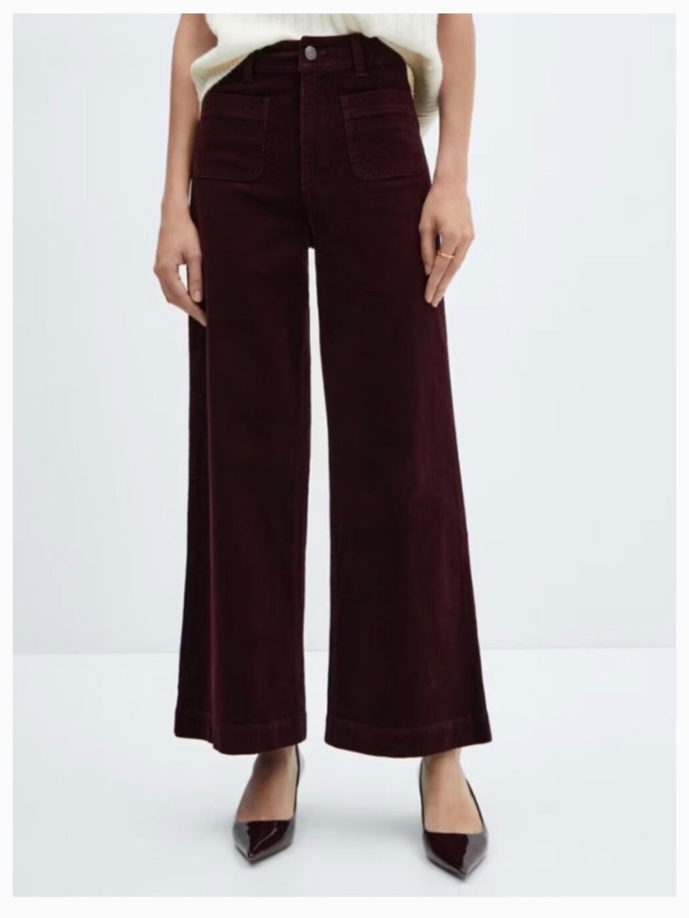 Burgundy Mango corduroy wide leg trousers/culottes